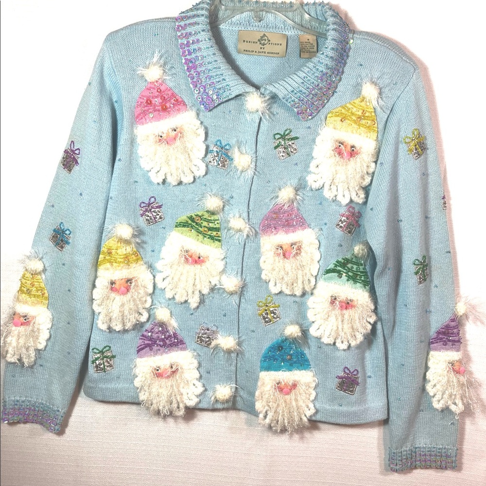 Vintage Design Options Pastel Embellished Christmas Santa Sweater with Sequins